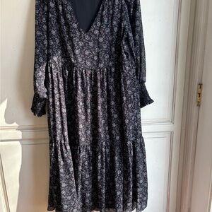 Madewell Blue Long Sleeve V-Neck Dress